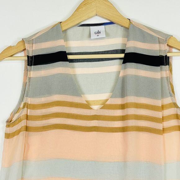 CAbi Multicolor Stripe Chiffon Sheer Wrap V-Neck Tank Top Shirt Blouse Womens XS - Picture 2 of 6